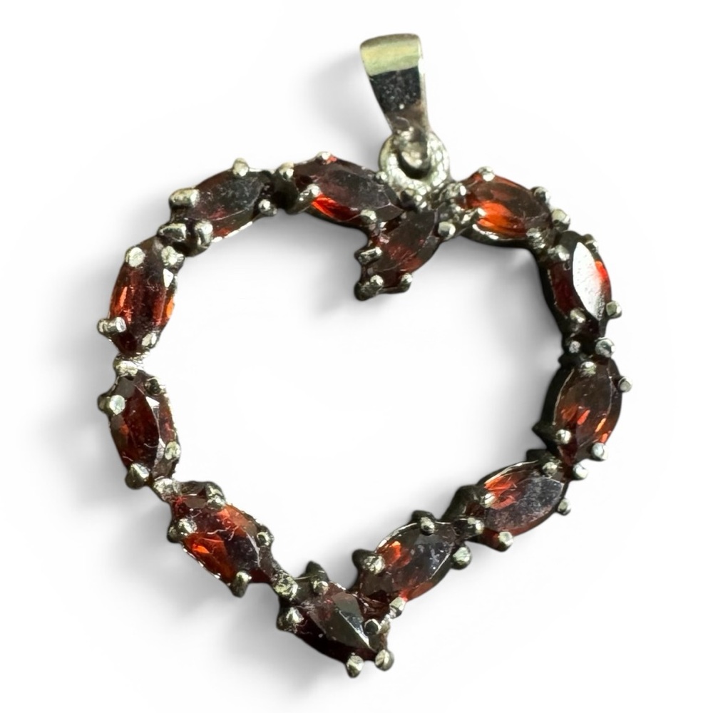 RSC Silver Tone Heart Pendant with Red Stones
